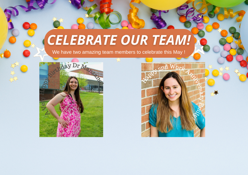 Carousel Slide 9: Help us celebrate two of our amazing team members this May! We wish Dr Manzano a wonderful birthday and we thank Emily for 2 years with SVH!